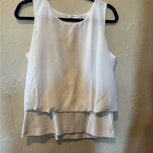CAbi White Sleeveless Tank Top with Asymmetrical Layered Design